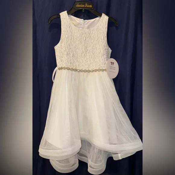 american princess dress size 10 American Princess Fit & Flare Floral Dress Ivory Yellow Bow Girls Size 10